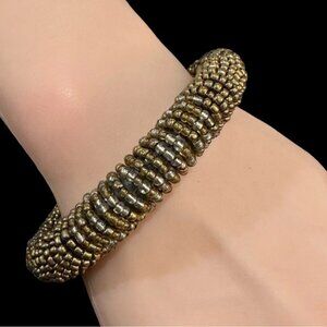 Golden Beaded Bangle Bracelet Wraped Beads 2.5 inch diameter